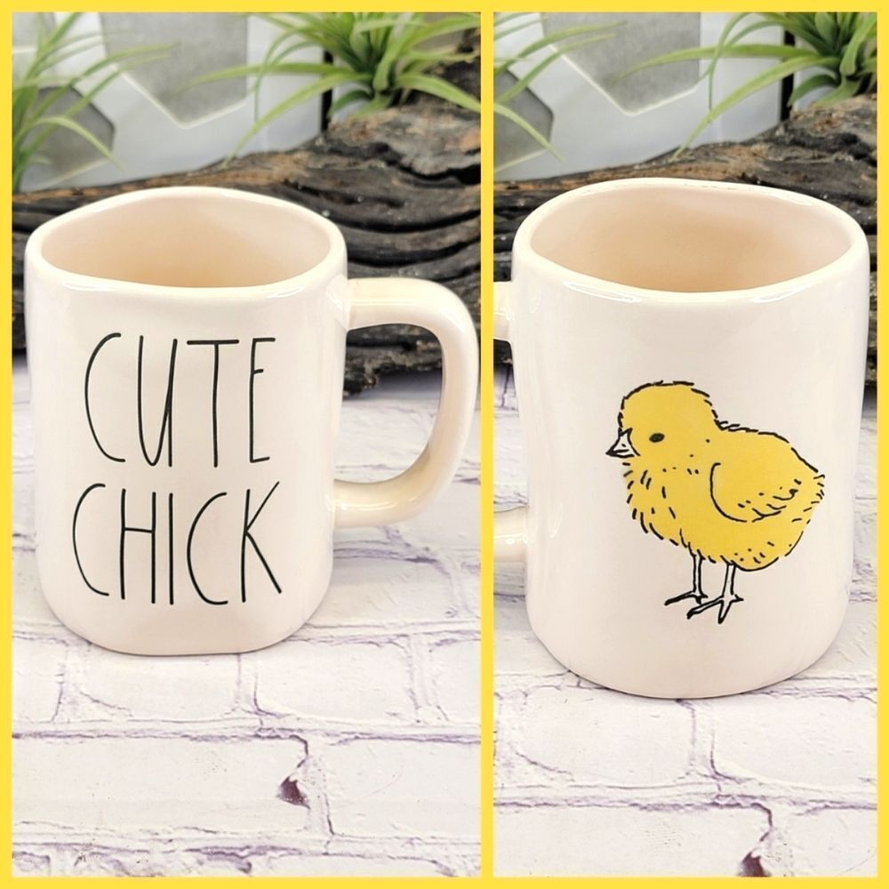 Rae Dunn CUTE CHICK White/Yellow Double-Sided Ceramic Mug